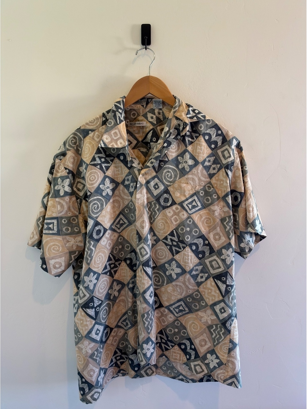 Vintage Burma Bibas Men’s Medium 100% Cotton Geometric Button Up Shirt